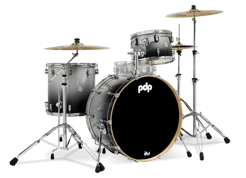 PDP PDCM24RKSB Concept Maple 3-Piece Rock Shell Pack Lacquer Finish (Silver to Black Fade)
