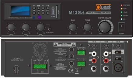 Quest M120BT Compact Mixer Amplifier with Bluetooth, FM Tuner and USB/SD Media Player