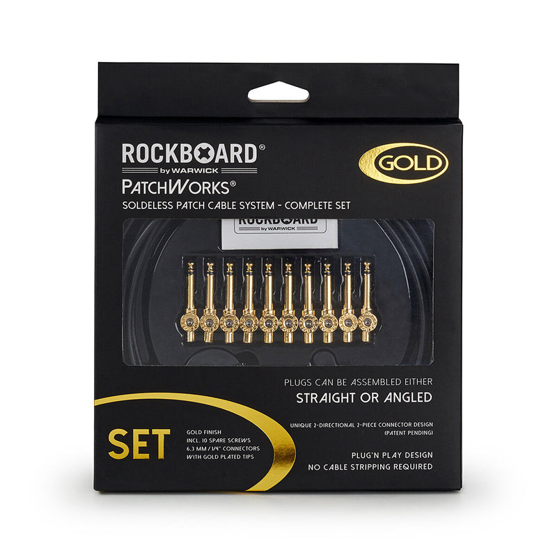 RockBoard RBO CAB PW SET GD PatchWorks Solderless Patch Cable Set - 300 cm / 118 7/64" Cable + 10 Plugs - Gold
