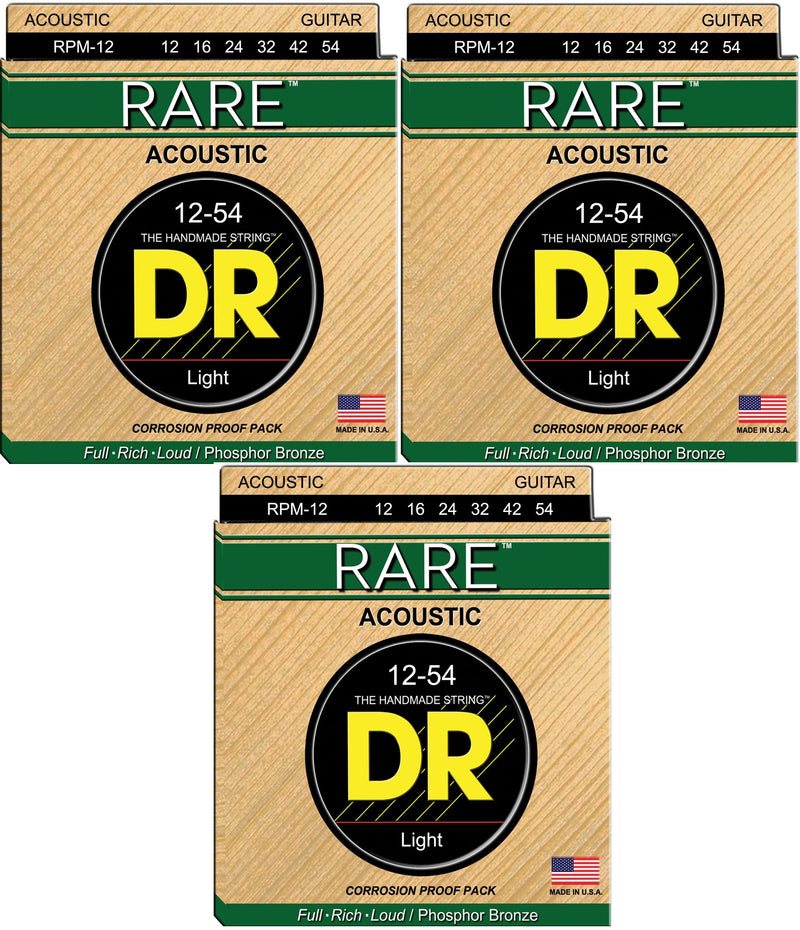 DR CORDES MAINS MAINS RPM-12-3PK RARE CORDES DE GUITARE ACOUSTIQUES - LUMIÈRE (12-54) (3 pack)