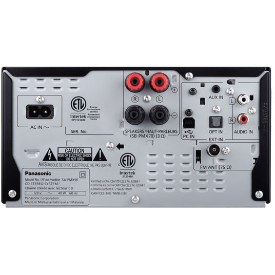 Panasonic SCPMX90K Stereo System w/ LincsD-Amp, 3-Way Speakers, Aux-In Auto Play & Optical Input