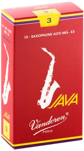 Anches rouges Vandoren SR263R pour saxophone alto JAVA, force 3 ; Boîte de 10