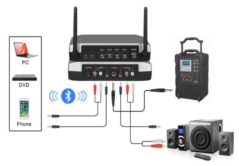 Music 8 M8-BT22 Double Wireless Microphone Karaoke BT Wireless w/ Echo