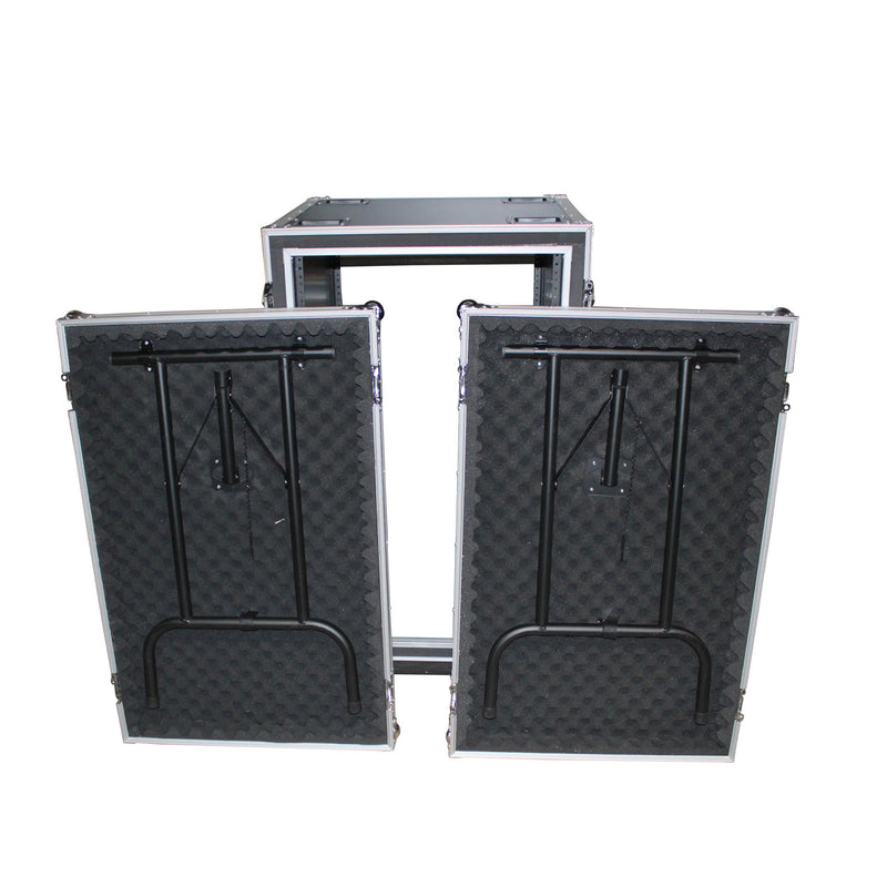 ProX T-16RSP24DST Boîtier d'ampli/rack vertical antichoc 16U avec deux tables latérales et 4 roulettes