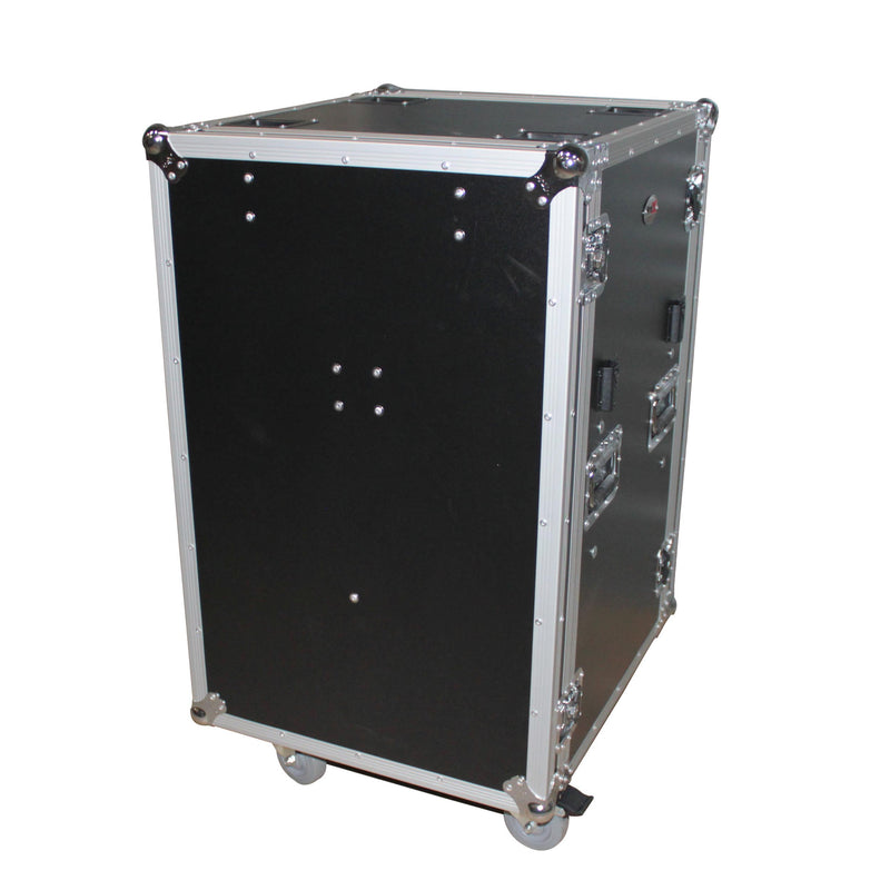ProX T-16RSP24DST Boîtier d'ampli/rack vertical antichoc 16U avec deux tables latérales et 4 roulettes