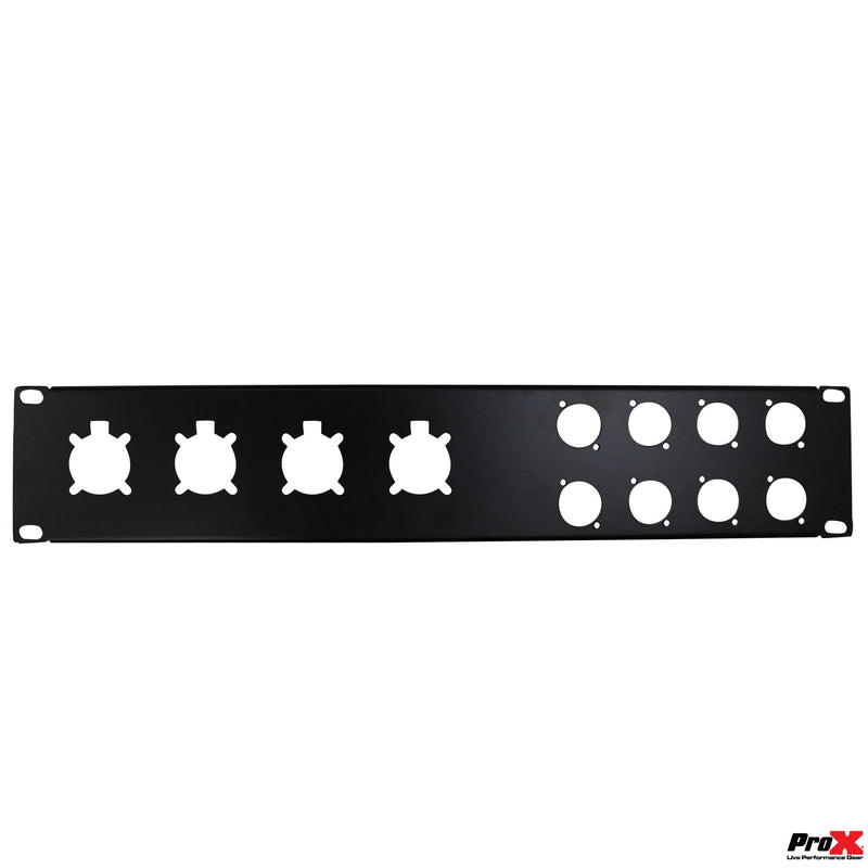 ProX T-P2-4X8 2 Unit Unloaded Rack Panel for 8 XLR-D and 4 NL4 Speakon or NAC3 Powercon