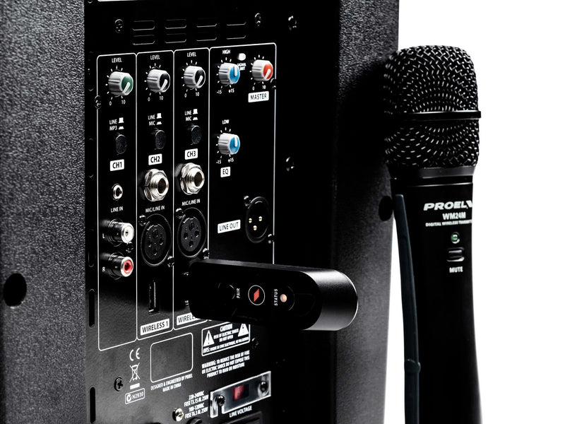 Proel V10WAVE V-WAVE Series Bi-Amplified 2-Way 10" Loudspeaker Sound System with 3-Channel Mixer and Media Player