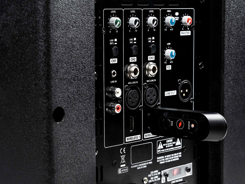 Proel V12WAVE V-WAVE Series Bi-Amplified 2-Way 12" Loudspeaker Sound System with 3-Channel Mixer and Media Player