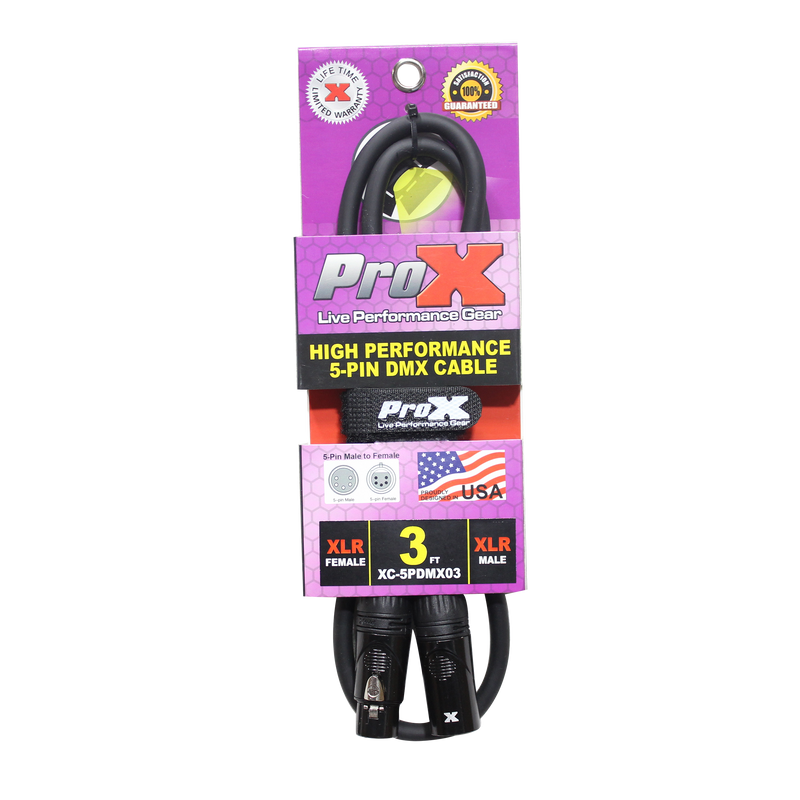 ProX XC-5PDMX03 3 Ft. DMX XLR5-M to XLR5-F High Performance Cable