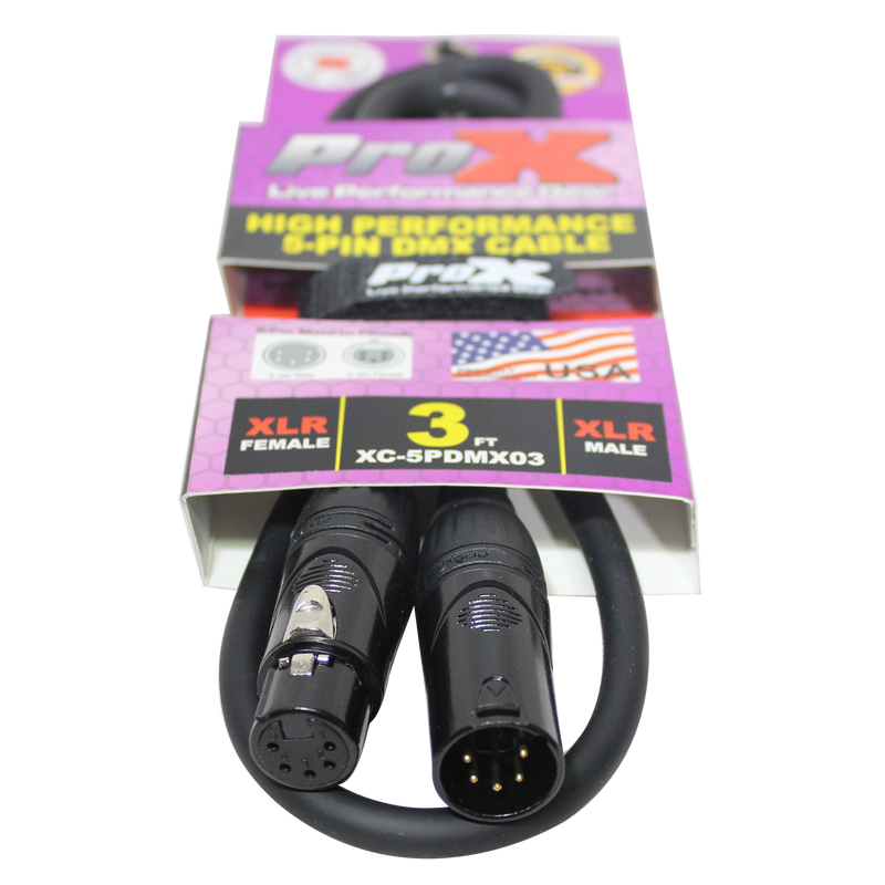 ProX XC-5PDMX03 3 Ft. DMX XLR5-M to XLR5-F High Performance Cable