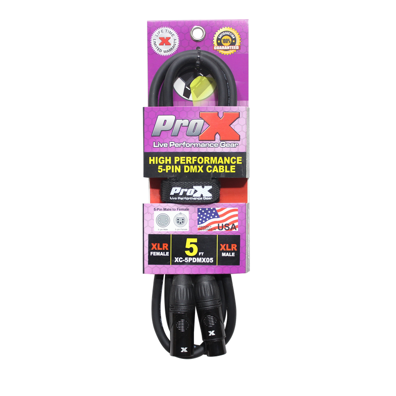 ProX XC-5PDMX05 5 Ft. DMX XLR5-M to XLR5-F High Performance Data Cable