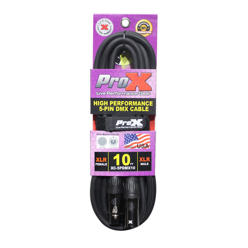 ProX XC-5PDMX10 10 Ft. DMX XLR5-M to XLR5-F High Performance Cable