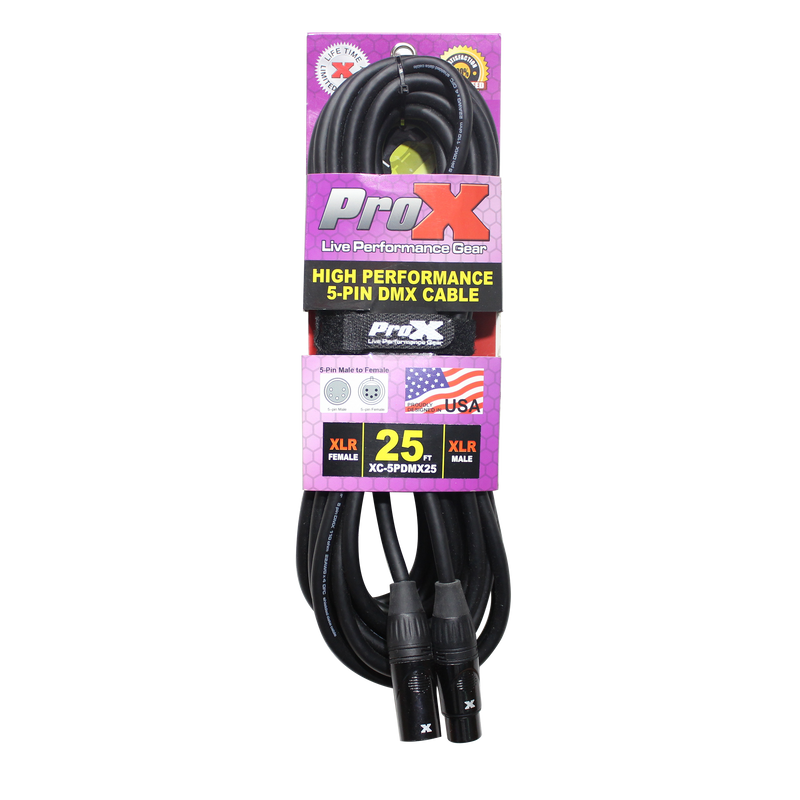 ProX XC-5PDMX25 25 pi. Câble haute performance DMX XLR5-M vers XLR5-F