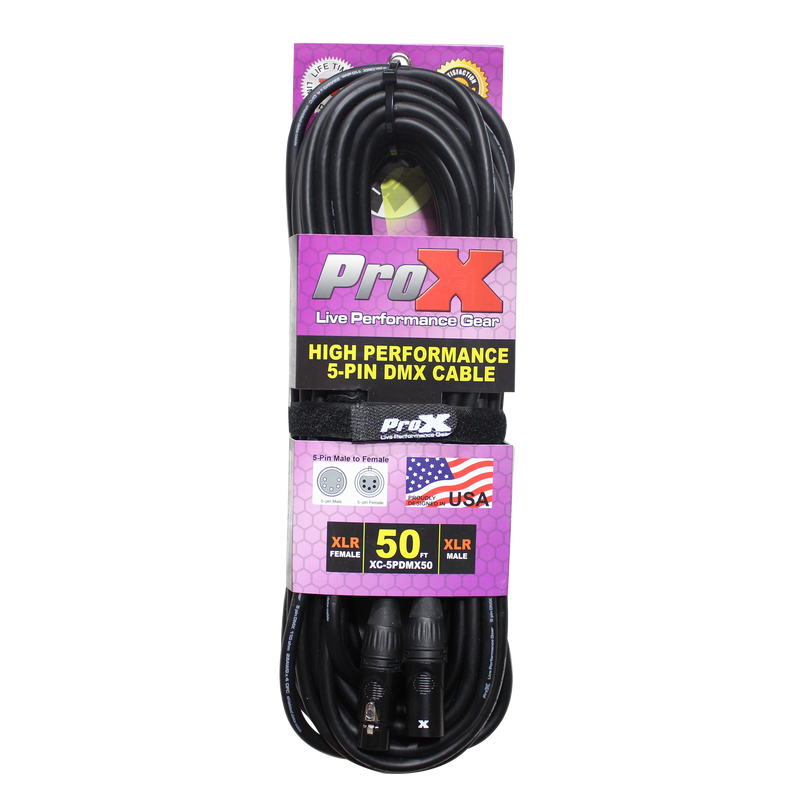 ProX XC-5PDMX50 50 Ft. DMX XLR5-M to XLR5-F High Performance Cable