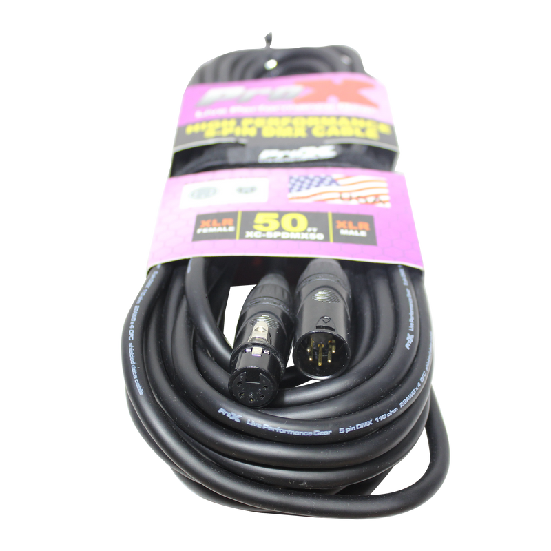 ProX XC-5PDMX50 50 Ft. DMX XLR5-M to XLR5-F High Performance Cable