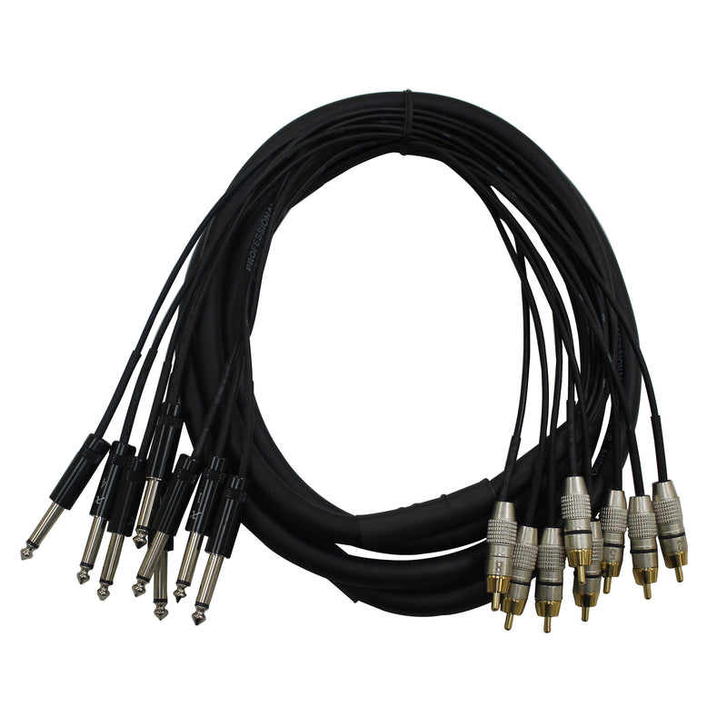 ProX XC-8PR10 10 Ft. Unbalanced 8-Ch 1/4" TS to RCA Male Snake