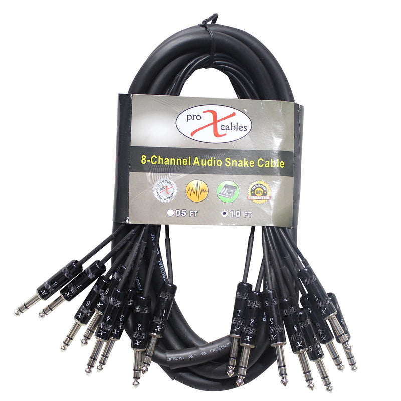 ProX XC-8TRS10 10 Ft. 8-Channel TRS-M to TRS-M Balanced Snake Cable