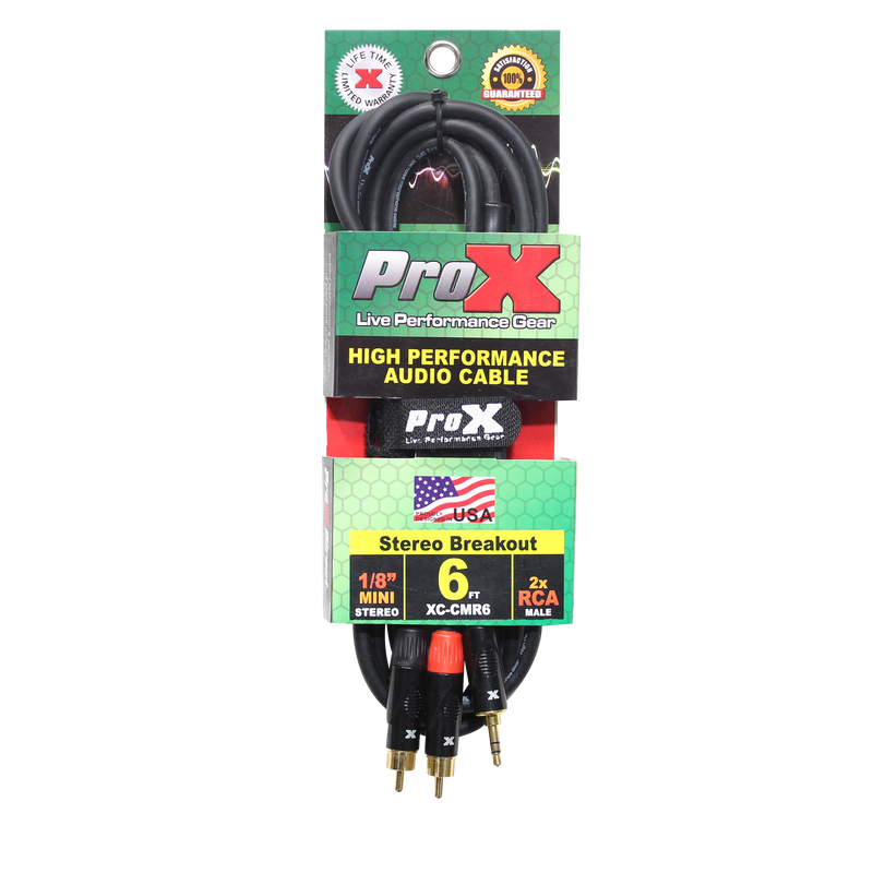 ProX XC-CMR6 Unbalanced 1/8" Mini TRS to Dual RCA High Performance Audio Cable - 6 Ft.