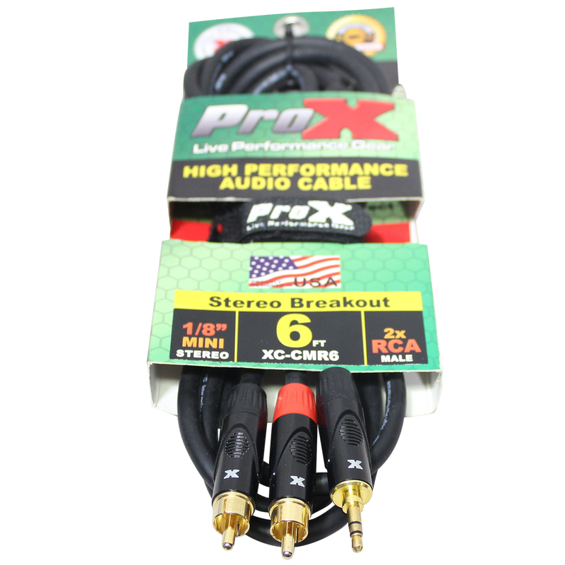 ProX XC-CMR6 Unbalanced 1/8" Mini TRS to Dual RCA High Performance Audio Cable - 6 Ft.