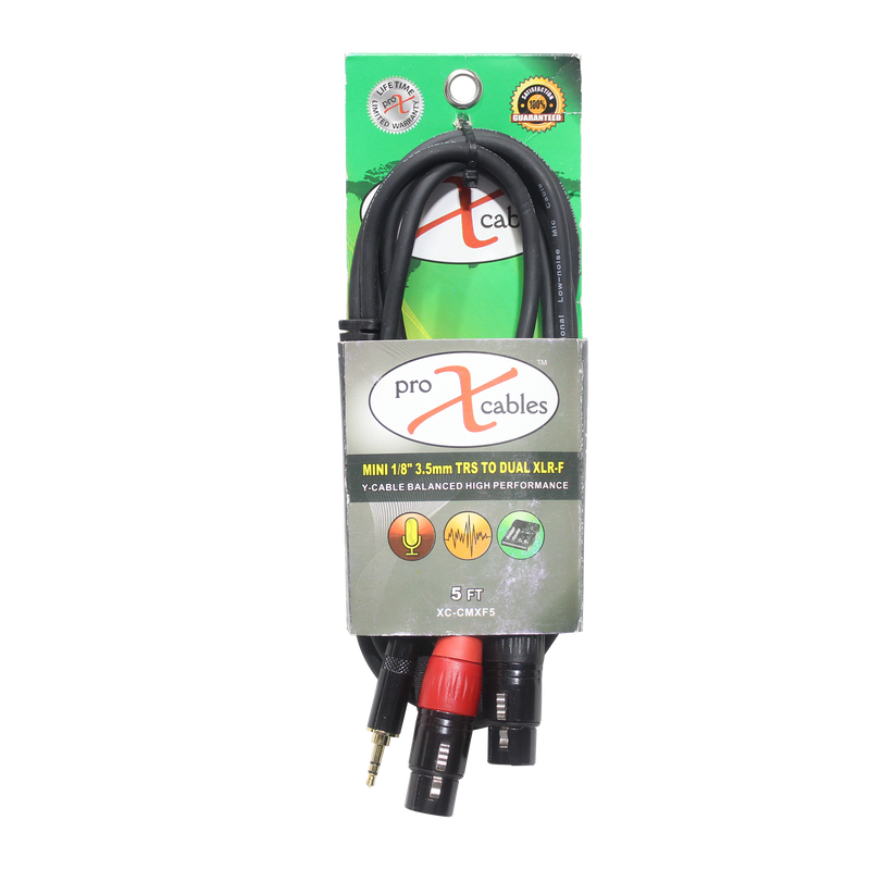 ProX XC-CMXF5 Unbalanced 3.5mm Mini TRS-M to Dual XLR-F High Performance Audio Y Cable - 5 Ft.