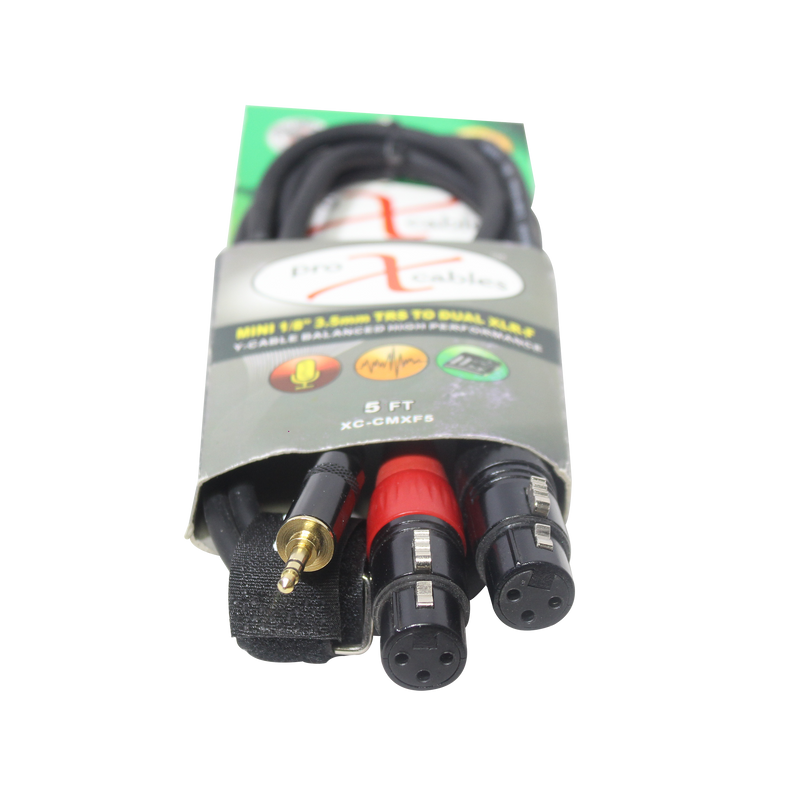 ProX XC-CMXF5 Unbalanced 3.5mm Mini TRS-M to Dual XLR-F High Performance Audio Y Cable - 5 Ft.
