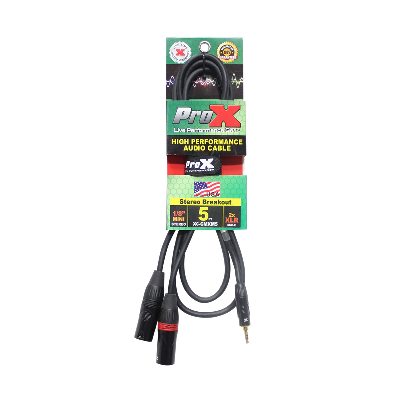 ProX XC-CMXM5 3.5mm Mini TRS Male to Dual XLR Male High Performance Audio Y Cable - 5 Foot