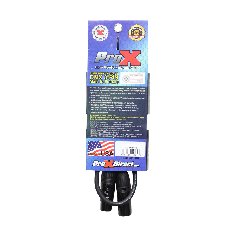 ProX XC-DMX03 3 Ft. DMX XLR3-M to XLR3-F High Performance Cable