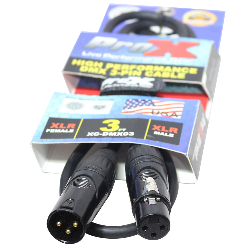 ProX XC-DMX03 3 Ft. DMX XLR3-M to XLR3-F High Performance Cable