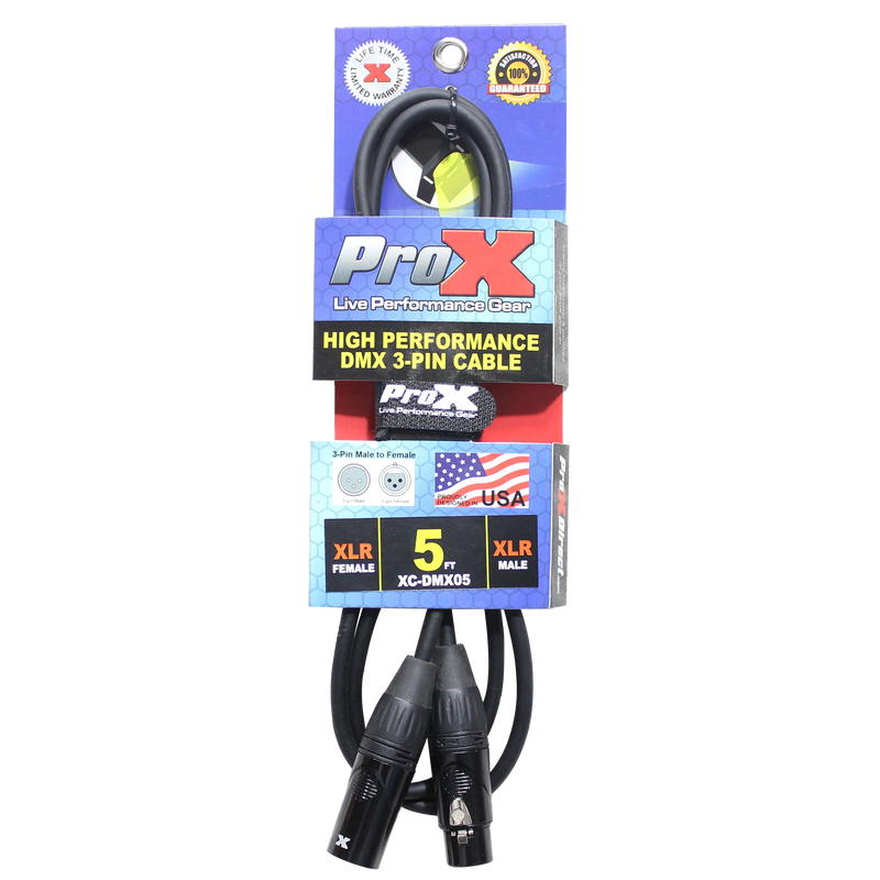 ProX XC-DMX05 5 Ft. DMX XLR3-M to XLR3-F High Performance Cable