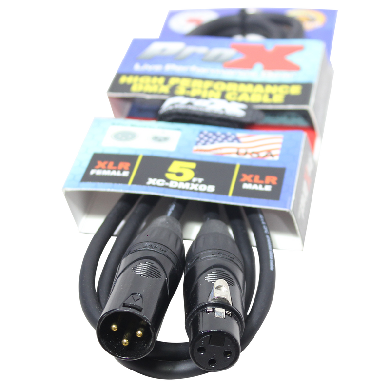 ProX XC-DMX05 5 Ft. DMX XLR3-M to XLR3-F High Performance Cable