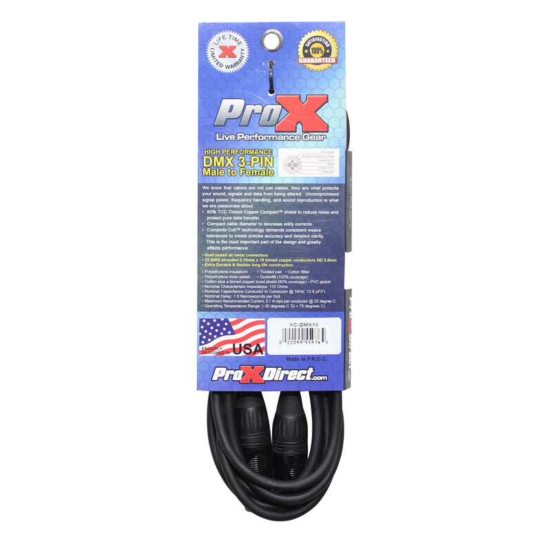 ProX XC-DMX10 10 Ft. DMX XLR3-M to XLR3-F High Performance Cable