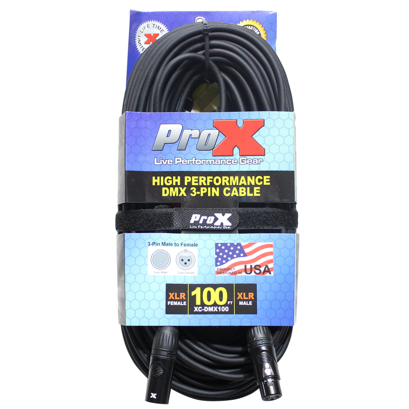 ProX XC-DMX100 100 Ft. DMX XLR3-M to XLR3-F High Performance Cable