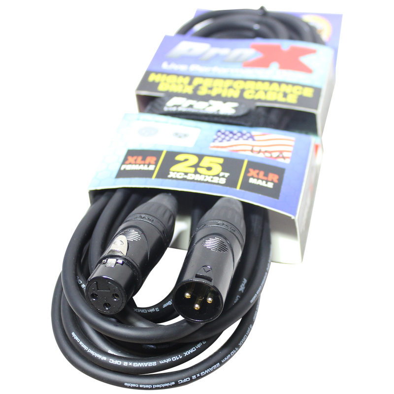 ProX XC-DMX25 25 Ft. DMX XLR3-M to XLR3-F High Performance Cable