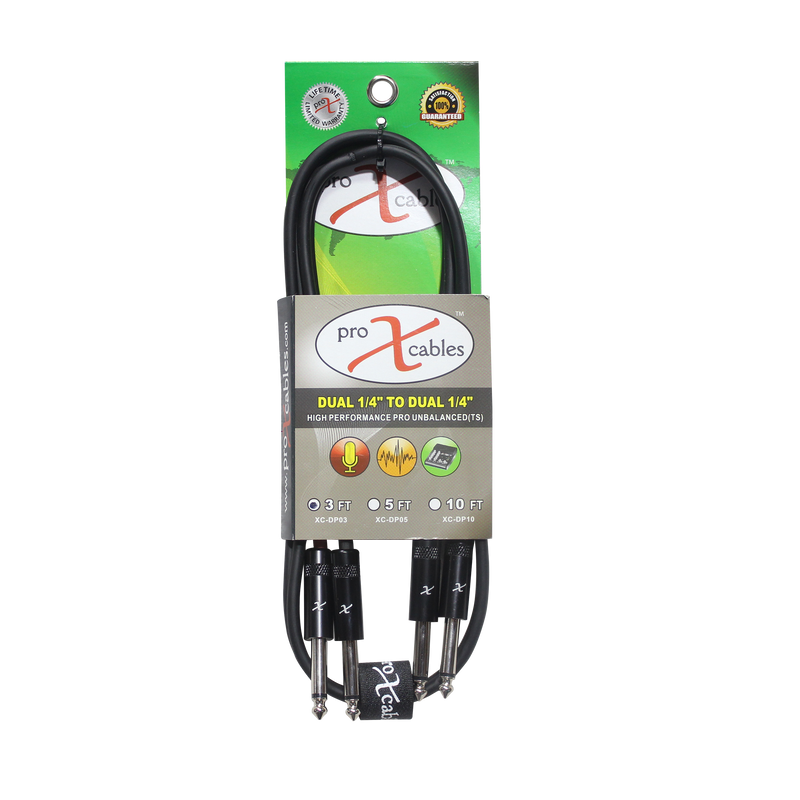 ProX XC-DP03 Unbalanced Dual 1/4" TS-M to Dual 1/4" TS-M High Performance Audio Cable - 3 Ft.