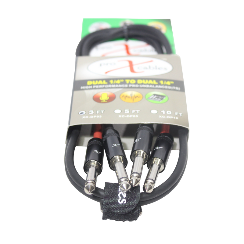 ProX XC-DP03 Unbalanced Dual 1/4" TS-M to Dual 1/4" TS-M High Performance Audio Cable - 3 Ft.
