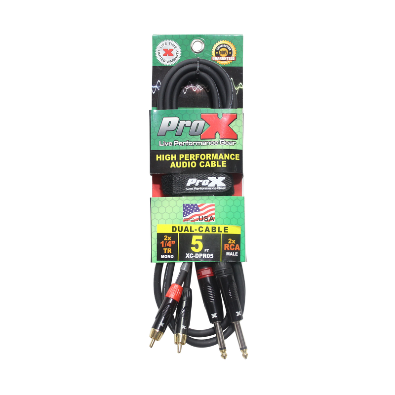 ProX XC-DPR05 5 Ft. Unbalanced Dual 1/4" TS-M to Dual RCA-M High Performance Audio Cable