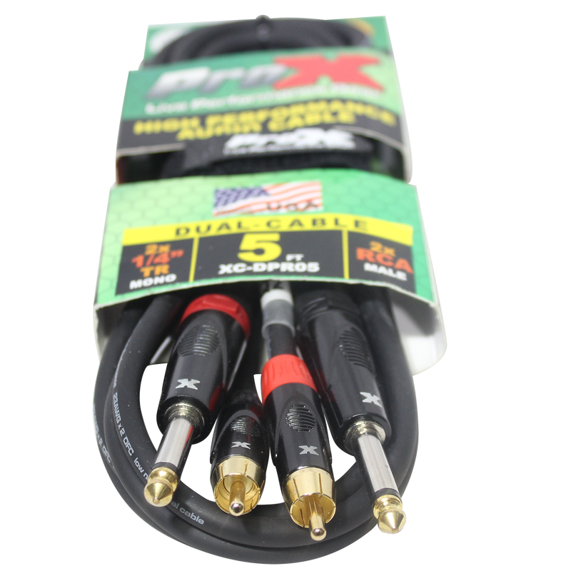 ProX XC-DPR05 5 Ft. Unbalanced Dual 1/4" TS-M to Dual RCA-M High Performance Audio Cable