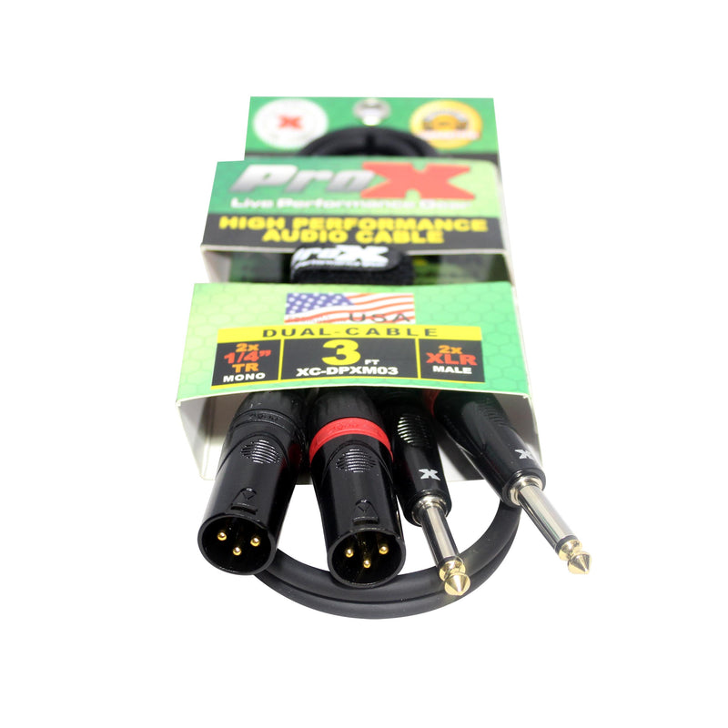 ProX XC-DPXM03 3 Ft. Unbalanced Dual 1/4" TS-M to Dual XLR-M High Performance Audio Cable