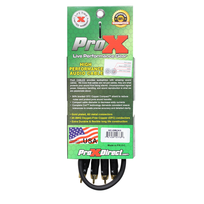 ProX XC-DRCA3 3 pi. Câble audio asymétrique double RCA-M vers double RCA-M haute performance