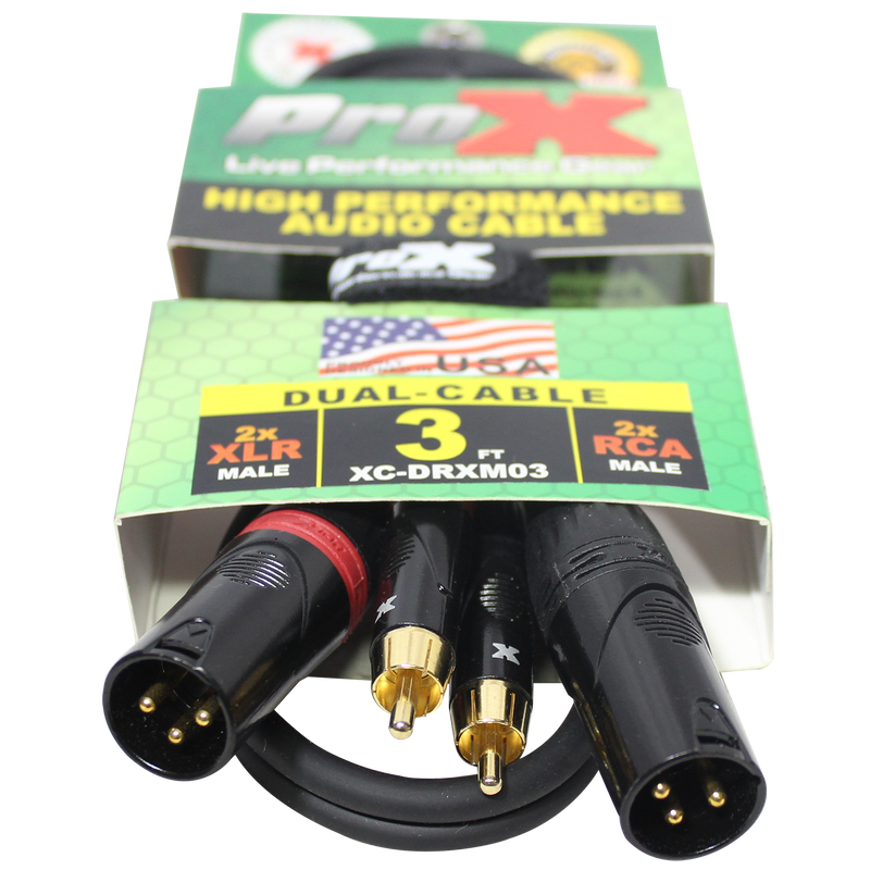 ProX XC-DRXM03 3 pi. Câble audio asymétrique double RCA-M vers double XLR3-M haute performance