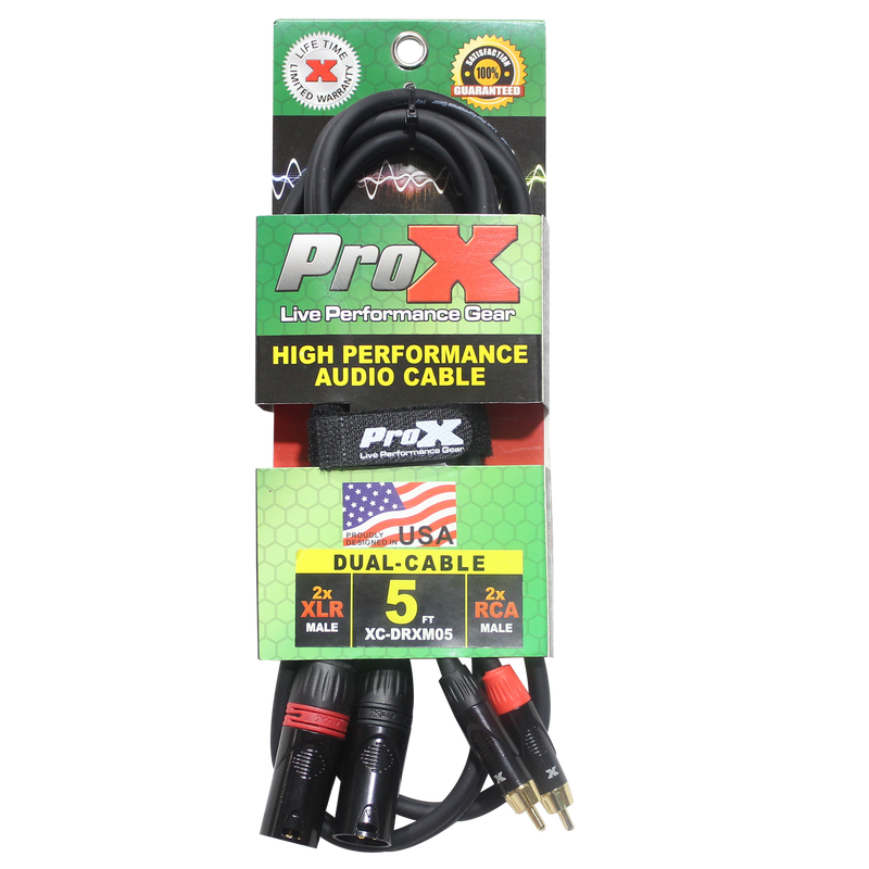 ProX XC-DRXM05 5 pi. Câble audio asymétrique double RCA-M vers double XLR3-M haute performance