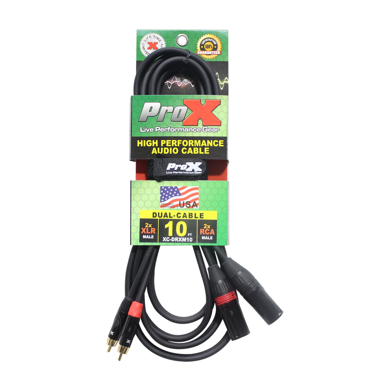 ProX XC-DRXM10 10 pi. Câble audio asymétrique double RCA-M vers double XLR3-M haute performance