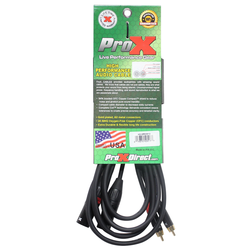 ProX XC-DRXM10 10 pi. Câble audio asymétrique double RCA-M vers double XLR3-M haute performance