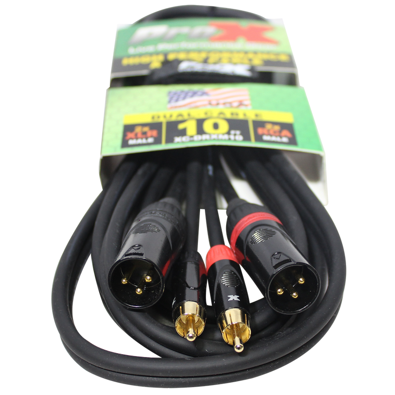ProX XC-DRXM10 10 pi. Câble audio asymétrique double RCA-M vers double XLR3-M haute performance