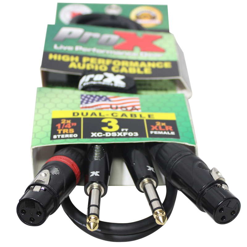 ProX XC-DSXF03 3 pi. Câble audio symétrique double 1/4" TRS-M vers double XLR3-F haute performance