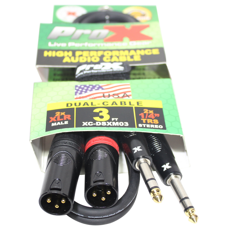 ProX XC-DSXM03 3 Ft. Balanced Dual 1/4" TRS-M to Dual XLR3-M High Performance Audio Cable