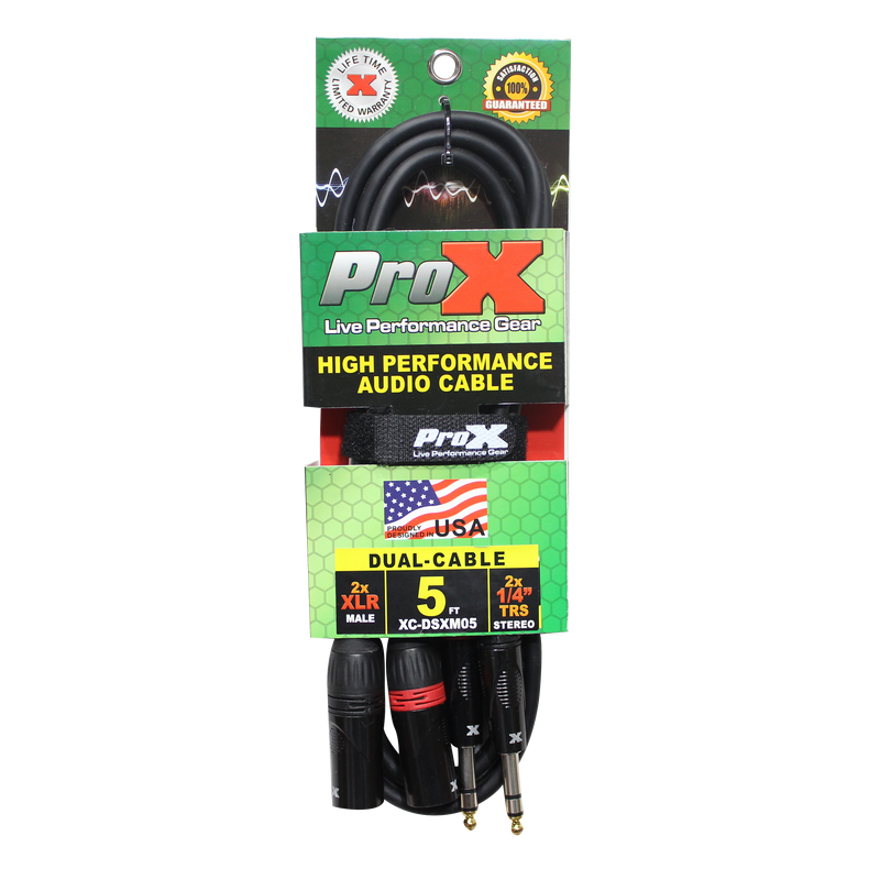 ProX XC-DSXM05 5 pi. Câble audio symétrique double 1/4" TRS-M vers double XLR3-M haute performance