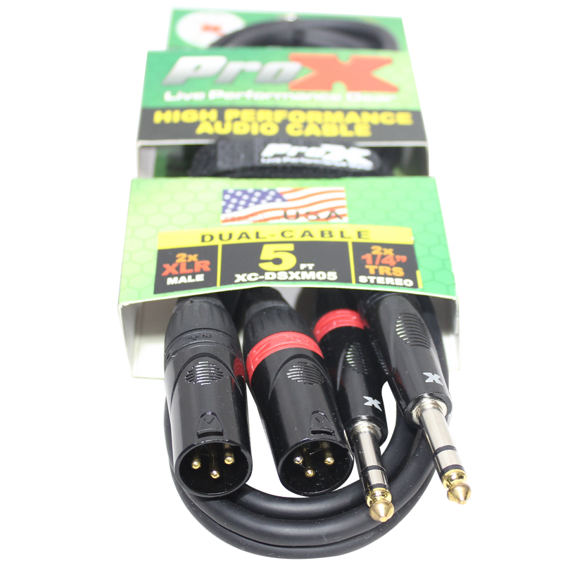 ProX XC-DSXM05 5 pi. Câble audio symétrique double 1/4" TRS-M vers double XLR3-M haute performance