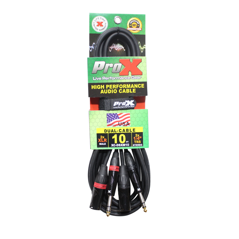 ProX XC-DSXM10 10 Ft. Balanced Dual 1/4" TRS-M to Dual XLR3-M High Performance Audio Cable