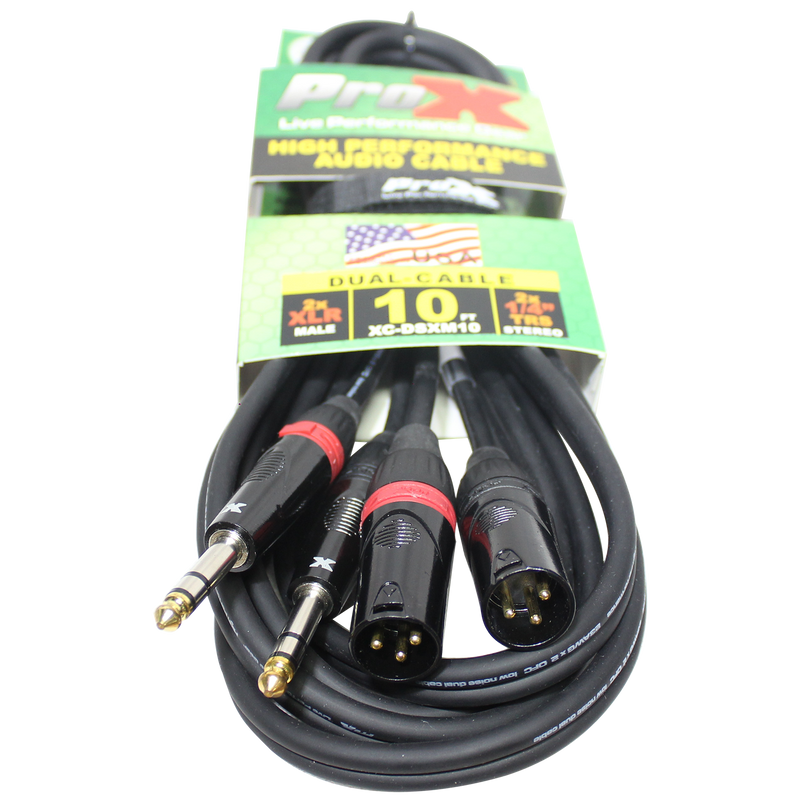ProX XC-DSXM10 10 Ft. Balanced Dual 1/4" TRS-M to Dual XLR3-M High Performance Audio Cable